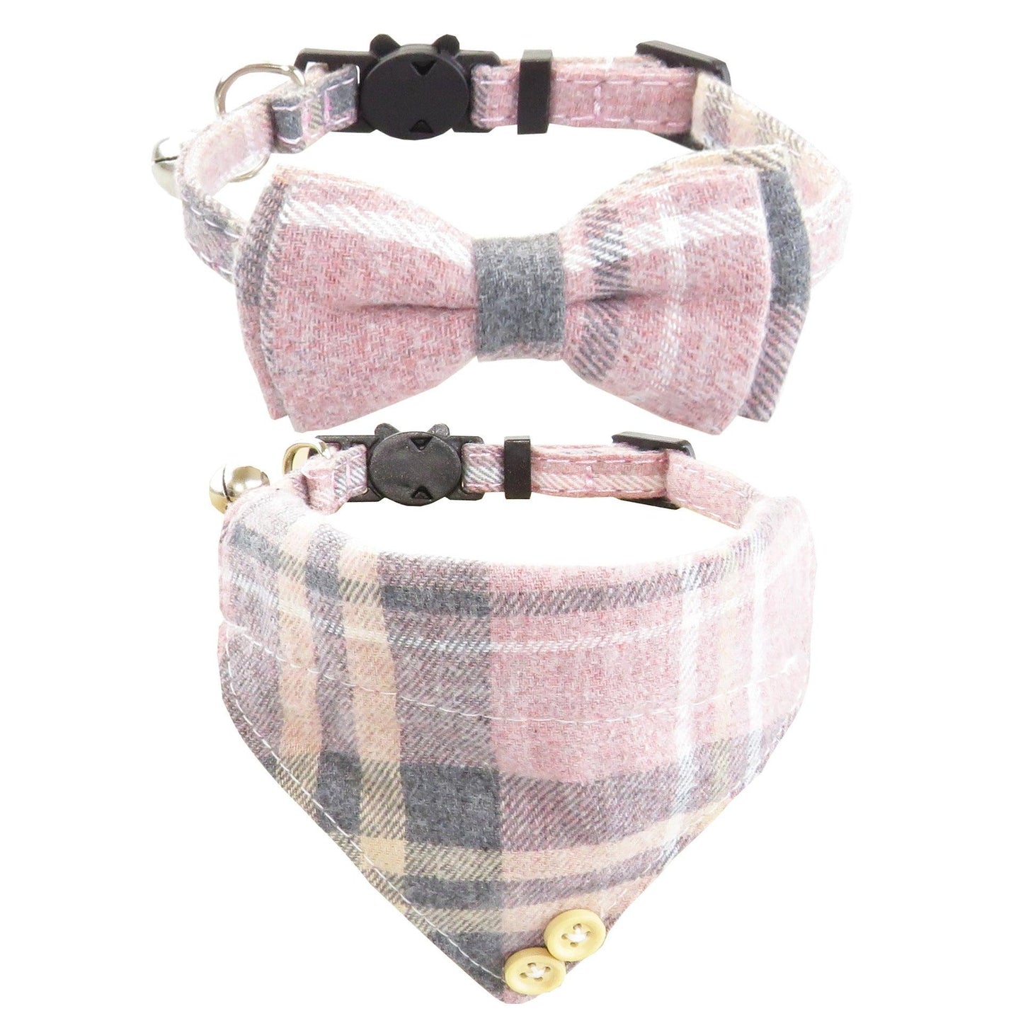 Bow Tie Collar and Bandana With Classic Plaid, Adjustable, With Scarf And Bowtie Necklace - Pet's Dream