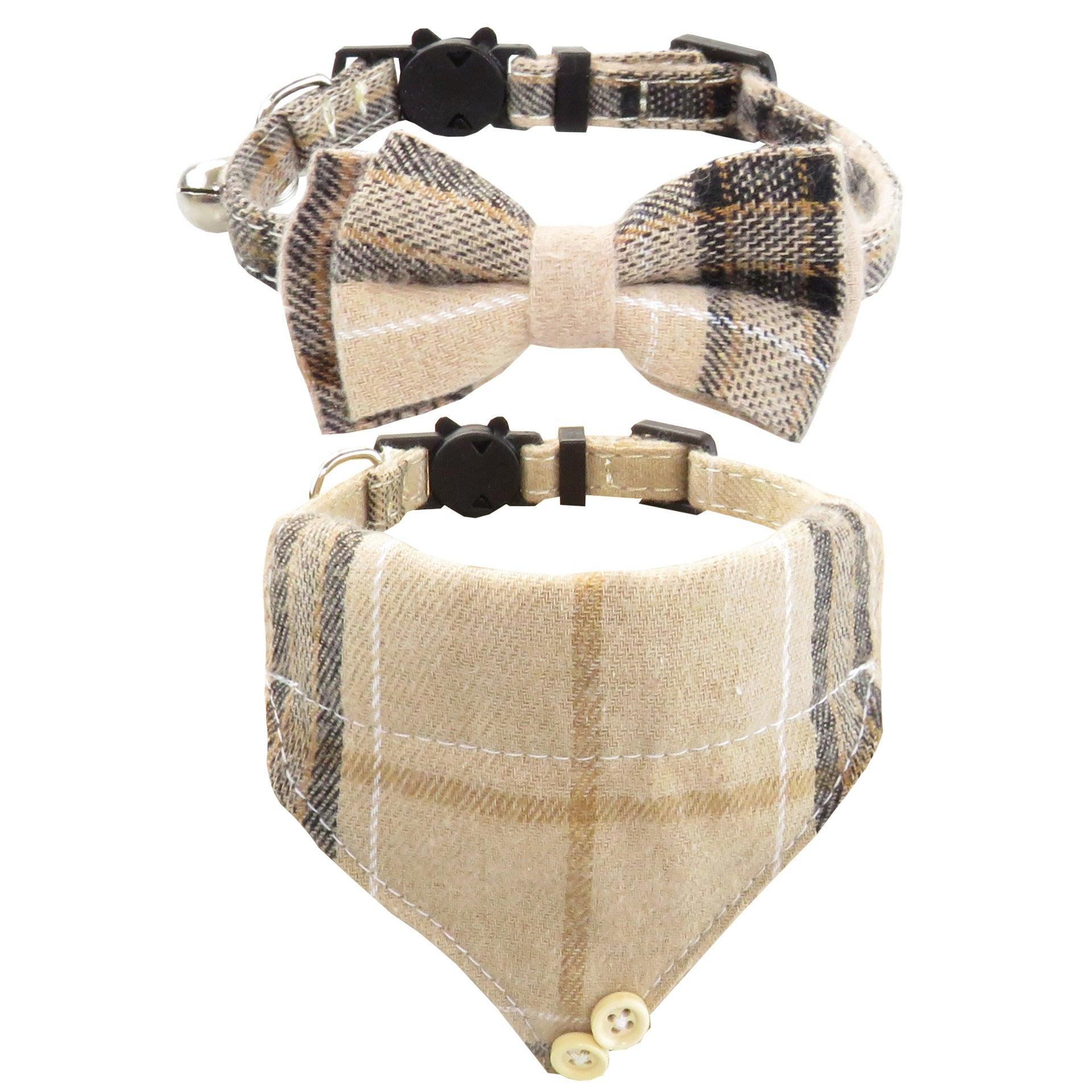 Bow Tie Collar and Bandana With Classic Plaid, Adjustable, With Scarf And Bowtie Necklace - Pet's Dream