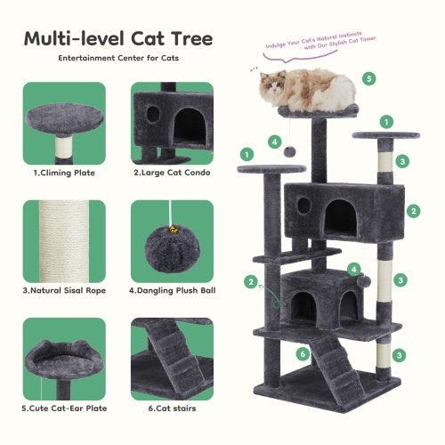 Indoor High-rise Multi-story Tower, 54 Inch Cat Tree - Pet's Dream