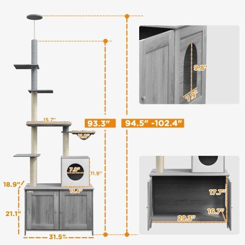 PawHut 2-in-1 Floor-to-Ceiling Cat Tree with Litter Box Enclosure - Pet's Dream