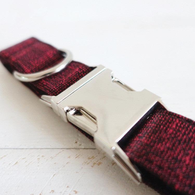 Red Canvas Dog Collar With Metal Buckle Pattern - Pet's Dream