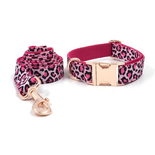 Collar with Leopard Print, Rose Gold, Leash Set for Dogs - Pet's Dream