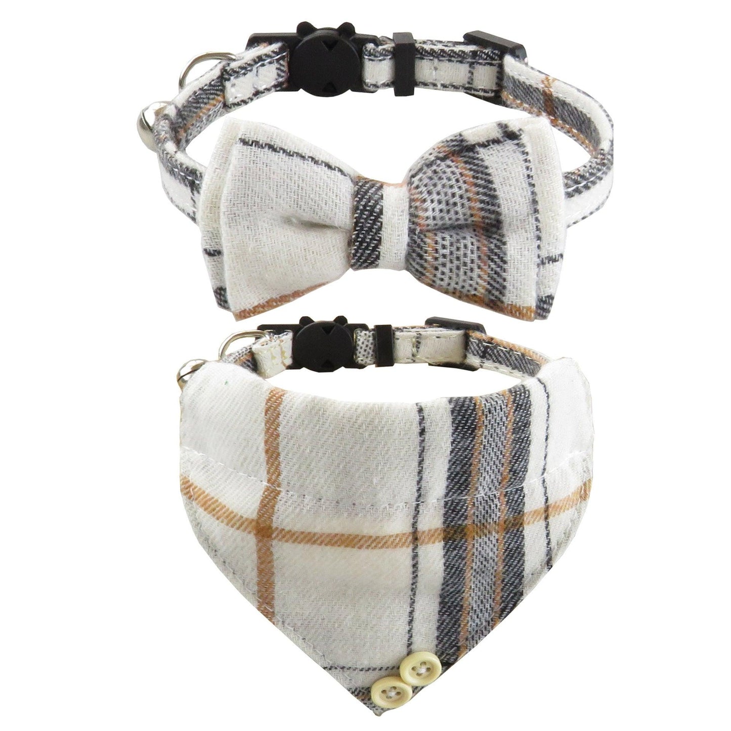 Bow Tie Collar and Bandana With Classic Plaid, Adjustable, With Scarf And Bowtie Necklace - Pet's Dream