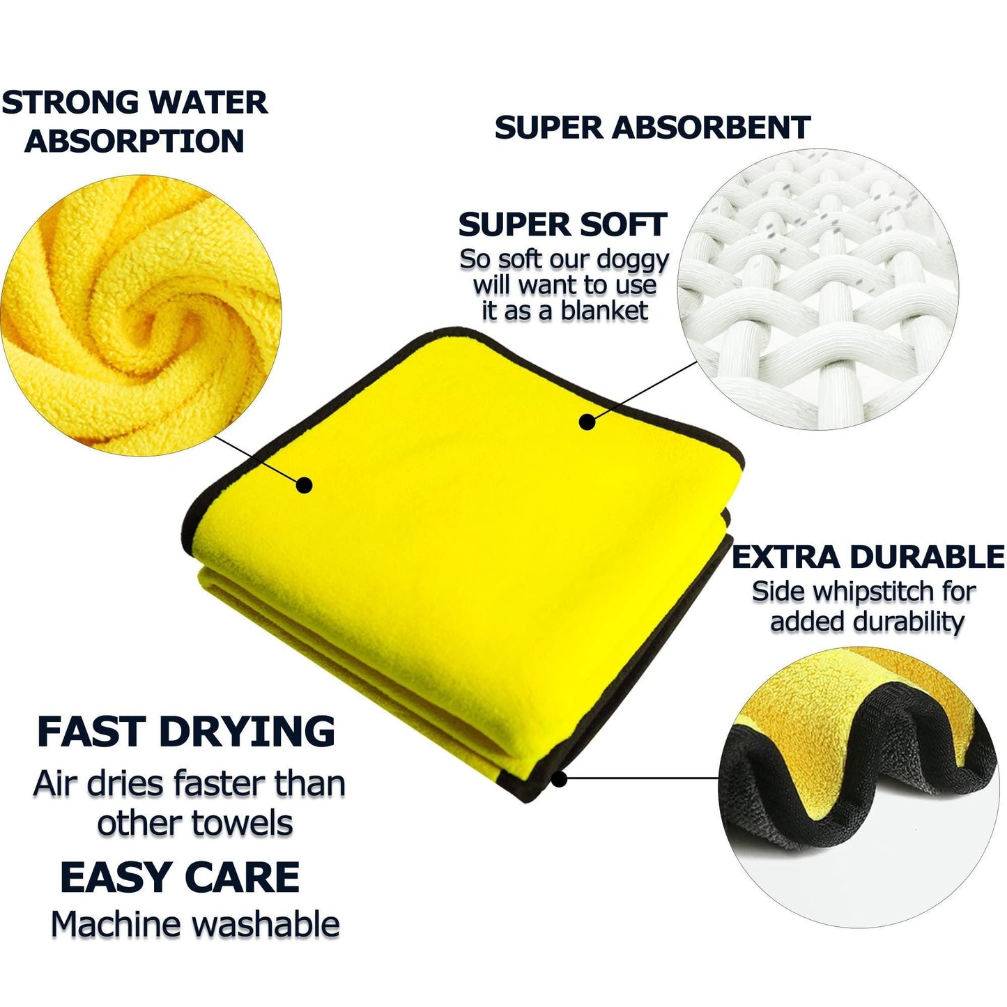 Quick-drying, Soft, Microfiber, Super Absorbent Towel For Dogs, Cats, Yellow - Pet's Dream