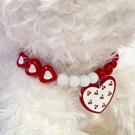 Red Heart Bead Necklace Collar for Dogs - Pet's Dream