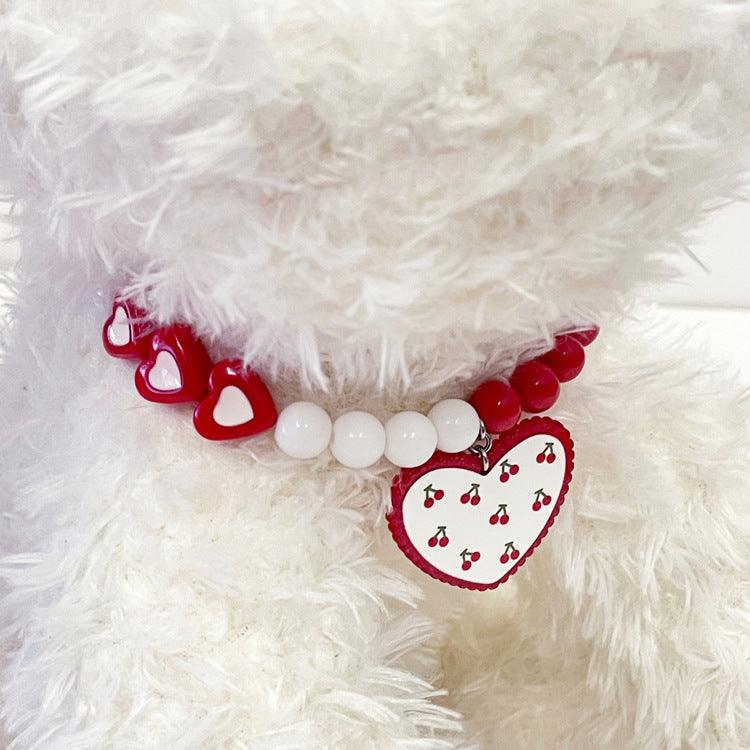 Red Heart Bead Necklace Collar for Dogs - Pet's Dream