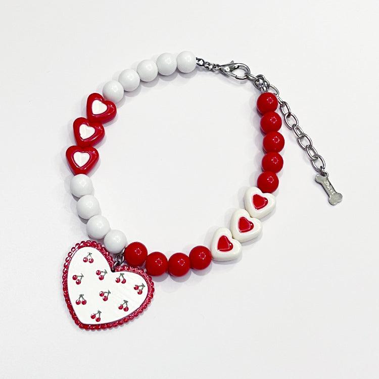 Red Heart Bead Necklace Collar for Dogs - Pet's Dream