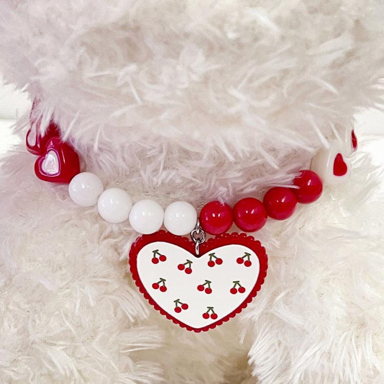 Red Heart Bead Necklace Collar for Dogs - Pet's Dream