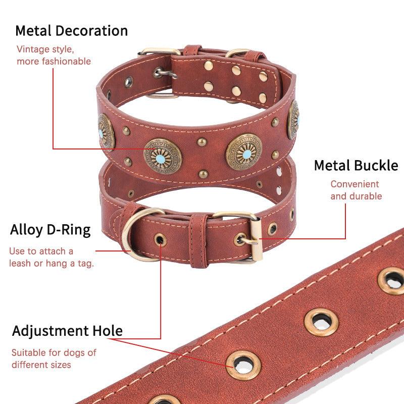 Amazing High Quality Retro Leather Collar for Medium And Large Dogs - Pet's Dream