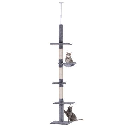 Height Vertical Cat Tree, Adjustable - Grey And White - Pet's Dream