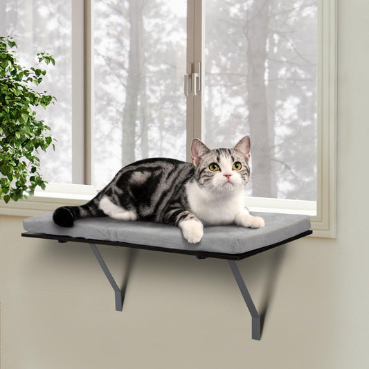 Shelving Cat Bed With Velvet Cushion For Rest, Black Grey - Pet's Dream