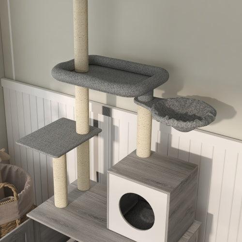 PawHut 2-in-1 Floor-to-Ceiling Cat Tree with Litter Box Enclosure - Pet's Dream